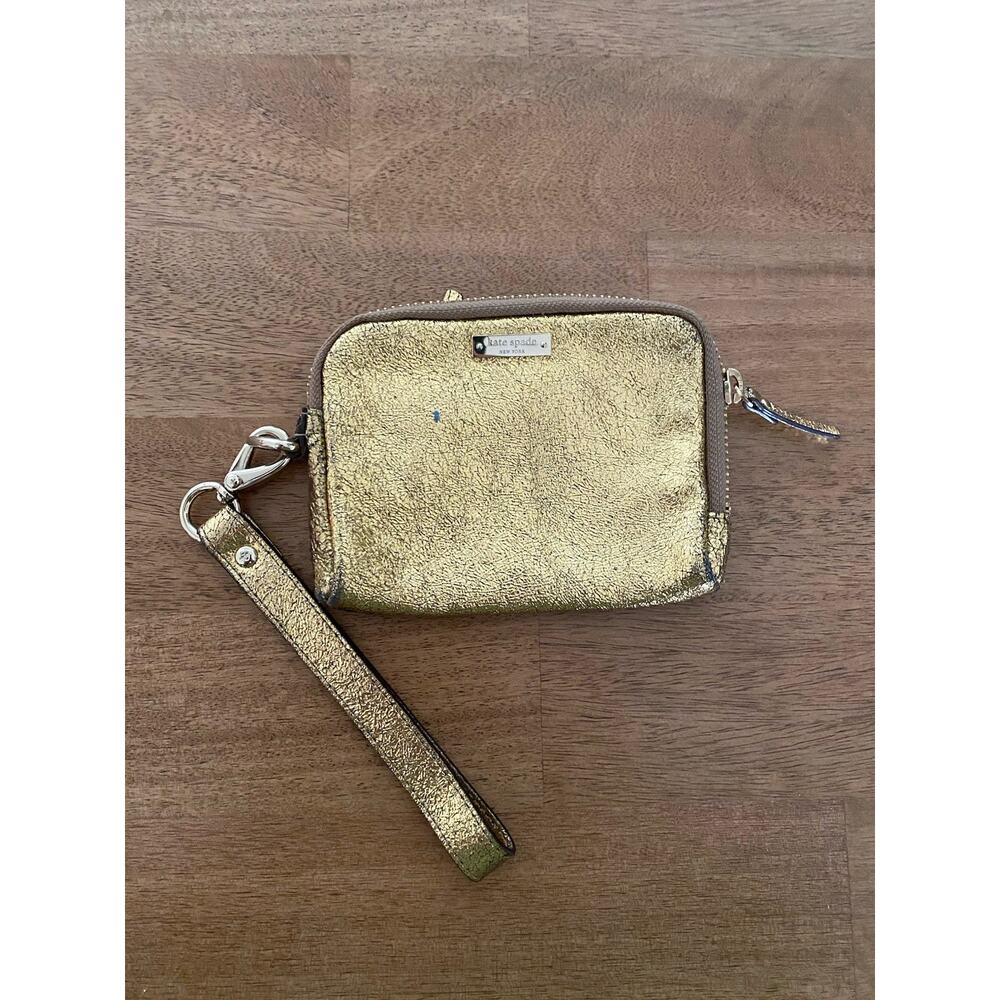 Kate Spade Gold Glitter Envelope Wristlet Sparkle Clutch Pouch Small Handbag